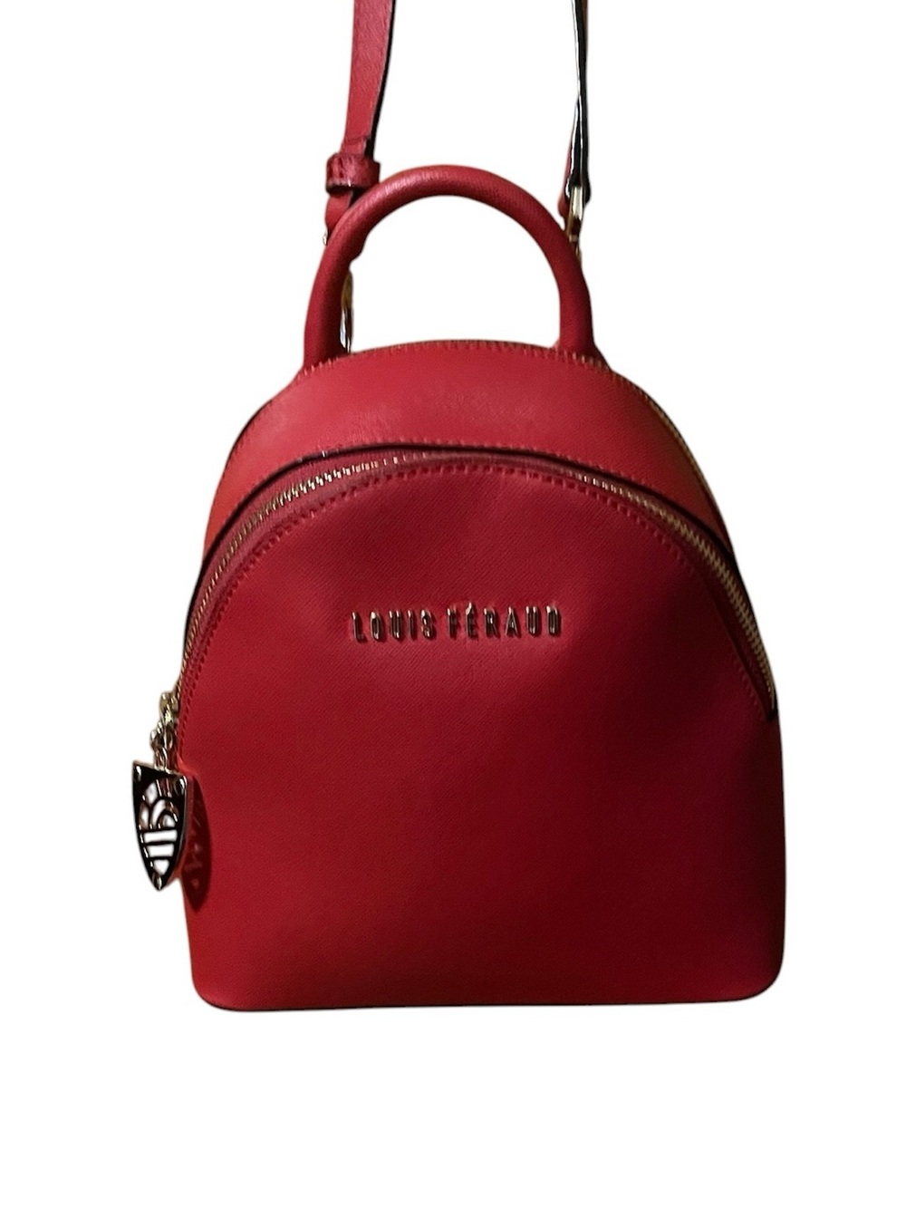 Louis Feraud Red Mini Leather Backpack with Gold Hardware